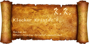 Klecker Kristóf névjegykártya
